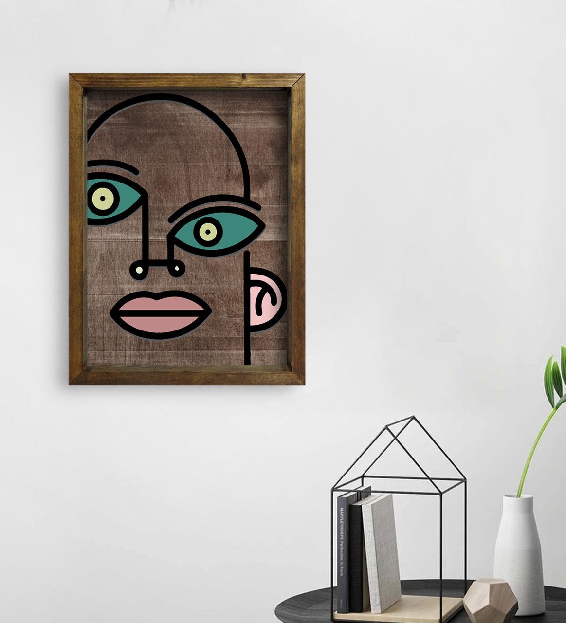 BK Home Picasso Style Tasarımlı Doğal Masif Ahşap Çerçeveli Tablo 45x65cm-1