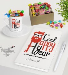 Kişiye Özel Noel Baba Beyaz Defter Kalem Türk Kahvesi Fincanı ve Kutulu Haribo Şeker Hediye Seti-3