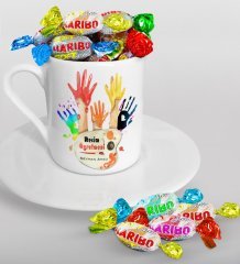 Kişiye Özel Resim Öğretmeni Türk Kahvesi Fincanı ve Haribo Şeker Hediye Seti-3