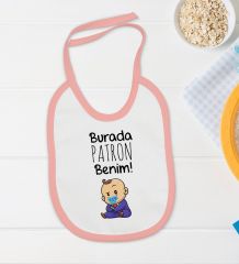 BK Kids Burada Patron Benim Tasarımlı Pembe Bebek Body Zıbın ve Mama Önlüğü Hediye Seti-1