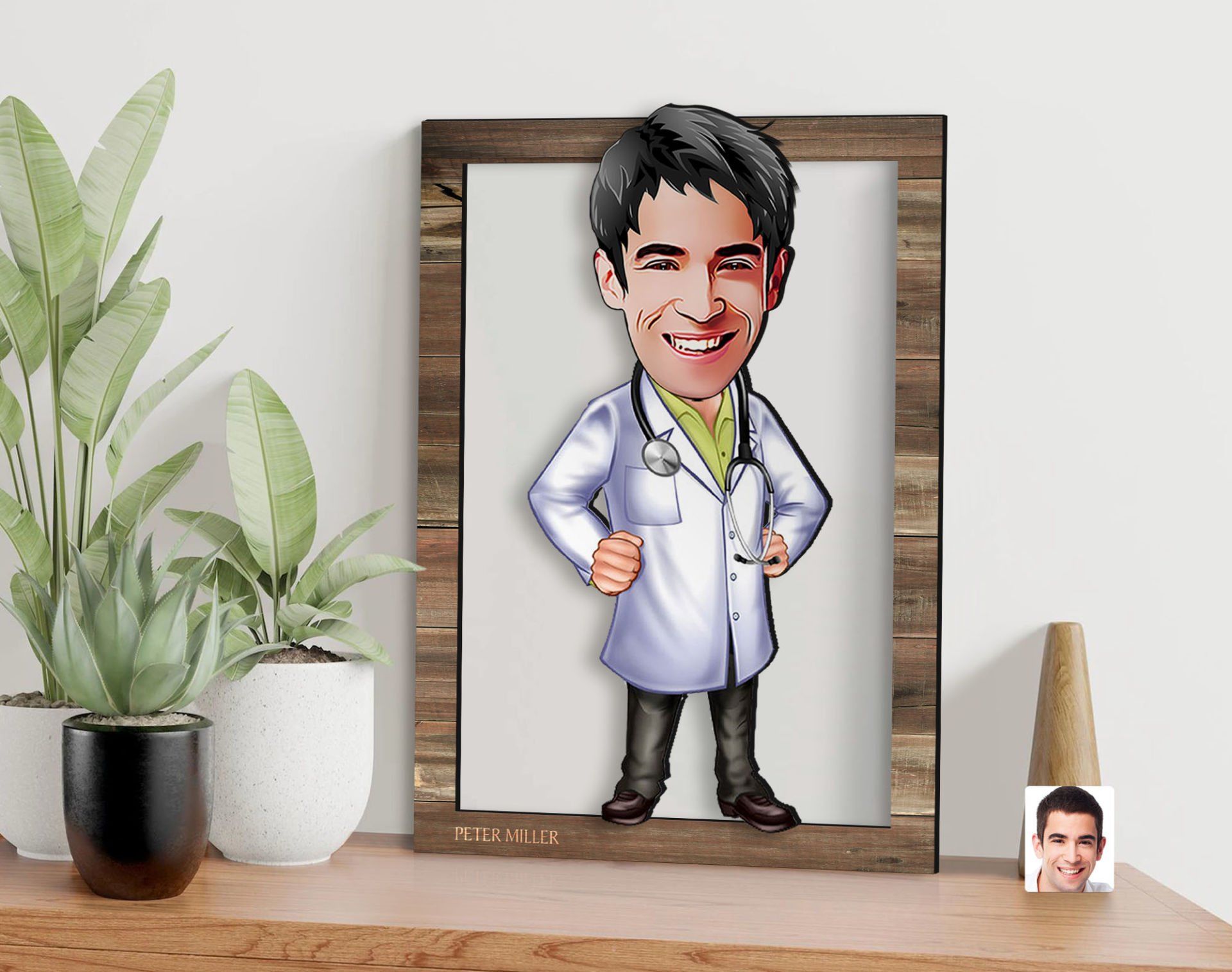 BK Gift Kişiye Özel Erkek Doktor Karikatürlü 3D Ahşap Tablo, Sevgiliye Hediye, Arkadaşa Hediye, Yıl Dönümü Hediyesi, Doğum Günü Hediyesi-1