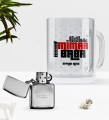 Kişiye Özel Mimar Baba Cam Kupa Bardak Benzinli Çakmak Seti-1