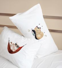 BK Gift Kişiye Özel Eğlenceli Kedi Tasarımlı Pamuklu 2’li Yastık Kılıfı Seti-2 50x70cm , Sevgiliye Hediye, Ev Hediyesi, Tasarım Ev Tekstili