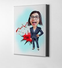 Kişiye Özel Bayan Finans Uzmanı Karikatür Kanvas Tablo (50 x 70 cm.) 1