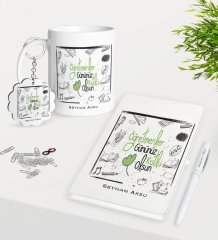 Kişiye Özel Öğretmenler Günümüz Kutlu Olsun Kupa Anahtarlık Beyaz Defter Kalem Hediye Seti-8