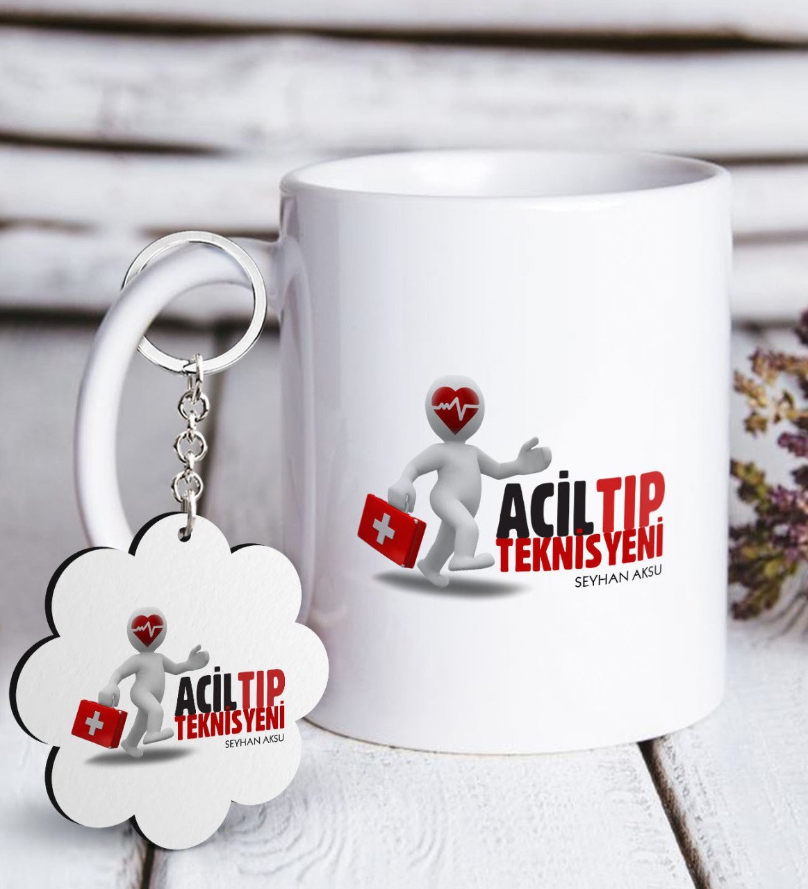 Kişiye Özel Acil Tıp Teknisyeni Beyaz Kupa ve Anahtarlık Hediye Seti-1