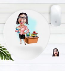 Kişiye Özel Bayan Öğretmen Karikatürlü Bilek Destekli Mouse Pad-5