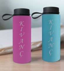 BK Gift Kişiye Özel İsimli 2’li Pembe ve Turkuaz Cam Matara 500ml, Sevgiliye Hediye, İsimli Cam Matara, Sevgililer Günü