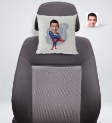 Kişiye Özel Süper Adam Karikatürlü Kare Araç Koltuk Yastığı-1