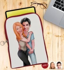 Kişiye Özel Sevgililer Karikatürlü Taşınabilir Koruyucu Tablet Kılıfı & Organizer Çanta - Kırmızı-85