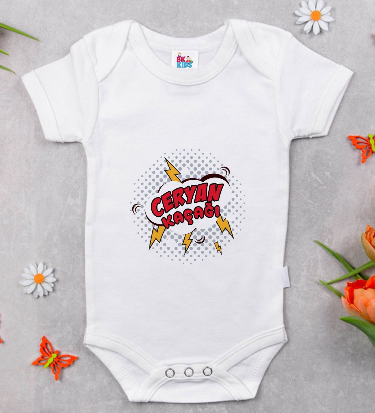 BK Kids Ceryan Kaçağı Tasarımlı Beyaz Bebek Body Zıbın-1