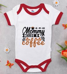 BK Kids Mommy Need's a Coffee Tasarımlı Kırmızı Bebek Body Zıbın-1
