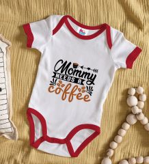 BK Kids Mommy Need's a Coffee Tasarımlı Kırmızı Bebek Body Zıbın-1