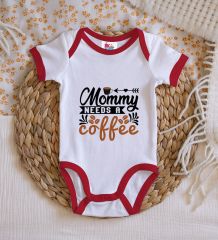 BK Kids Mommy Need's a Coffee Tasarımlı Kırmızı Bebek Body Zıbın-1