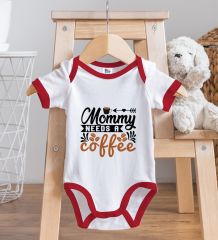 BK Kids Mommy Need's a Coffee Tasarımlı Kırmızı Bebek Body Zıbın-1