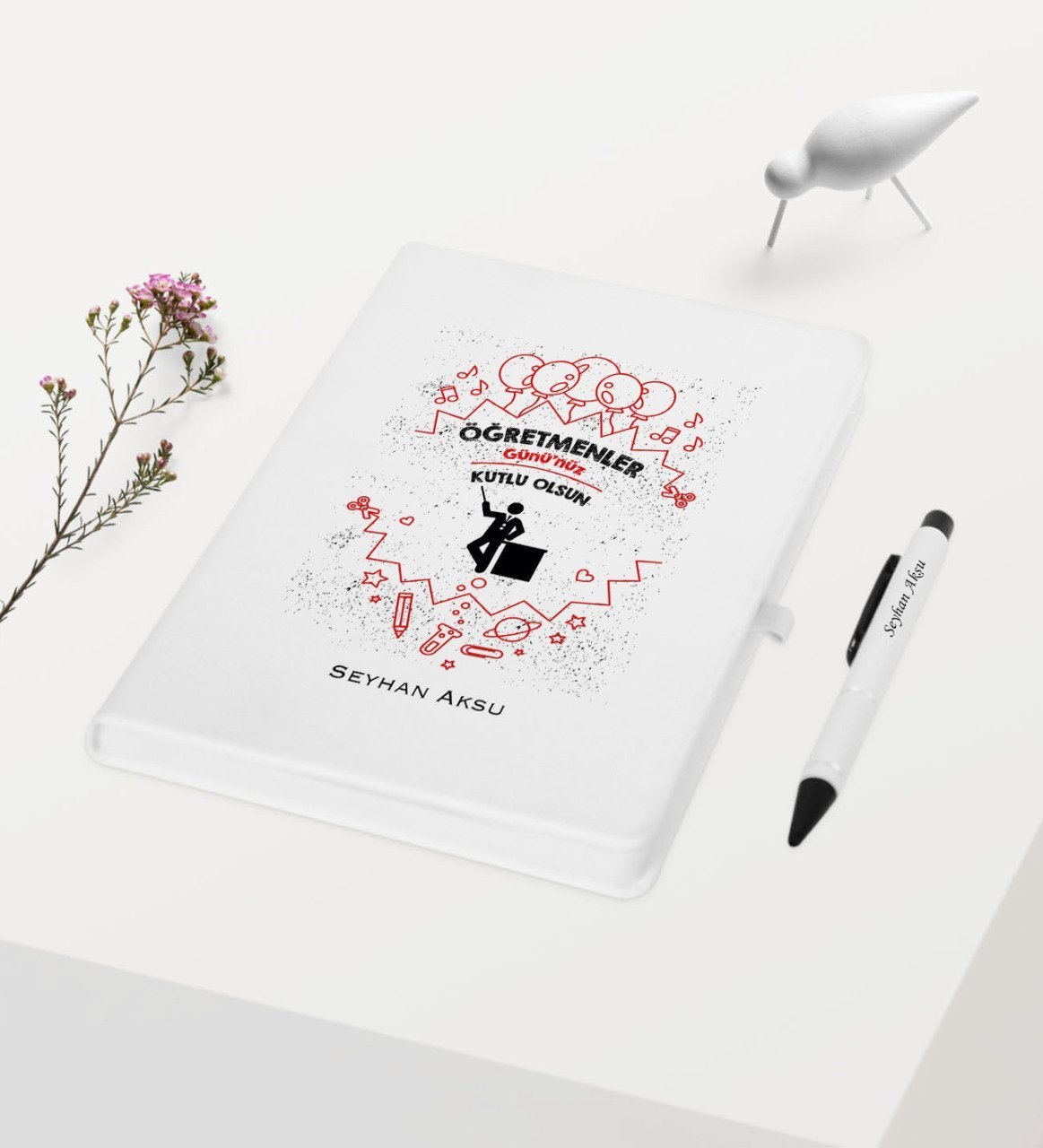 Kişiye Özel Öğretmenler Gününüz Kutlu Olsun Temalı Beyaz Defter Kalem Hediye Seti - 16