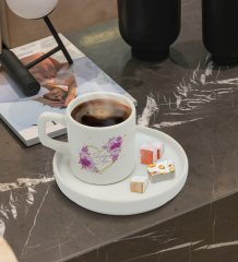 Kişiye Özel Sunum Tabaklı Çiçek Tasarımlı Türk Kahvesi Fincanı Model 3