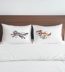 BK Gift Kişiye Özel Eğlenceli Kedi Tasarımlı Pamuklu 2’li Yastık Kılıfı Seti-1 50x70cm , Sevgiliye Hediye, Ev Hediyesi, Tasarım Ev Tekstili