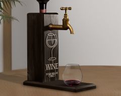 BK Gift Kişiye Özel Kabartma İsimli Musluklu Siyah(Ebony) Ahşap Şarap Standı, Şarap Çeşmesi, Doğum Günü Hediyesi, Ev Hediyesi, İçecek Dispenseri-6
