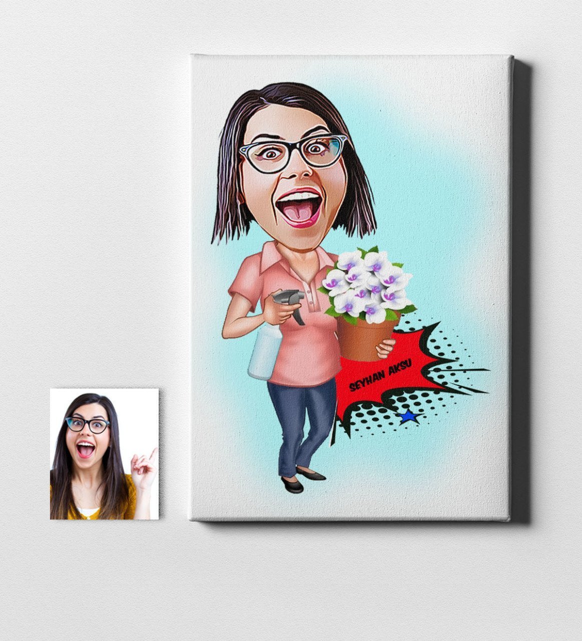 Kişiye Özel Ev Hanımı Anne Karikatür Kanvas Tablo (50 x 70 cm.) 2