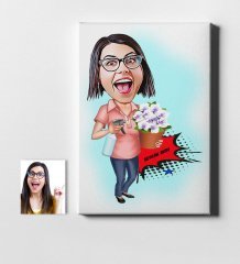 Kişiye Özel Ev Hanımı Anne Karikatür Kanvas Tablo (50 x 70 cm.) 2