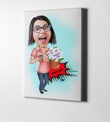 Kişiye Özel Ev Hanımı Anne Karikatür Kanvas Tablo (50 x 70 cm.) 2