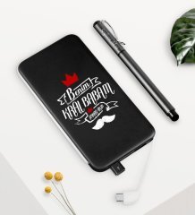 Kişiye Özel Benim Kral Babam Siyah 5000 mAh Hızlı Şarj Powerbank Kalem Seti