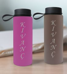 BK Gift Kişiye Özel İsimli 2’li Pembe ve Gri Cam Matara 500ml, Sevgiliye Hediye, İsimli Cam Matara, Sevgililer Günü