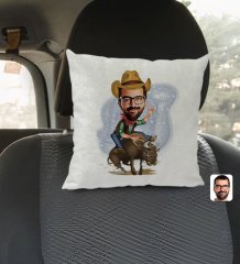 Kişiye Özel Rodeo Karikatürlü Kare Araç Koltuk Yastığı-1