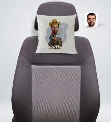 Kişiye Özel Rodeo Karikatürlü Kare Araç Koltuk Yastığı-1