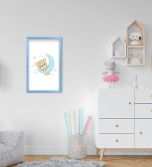 BK Home Sevimli Ayıcık Tasarımlı Dekoratif Mavi Ahşap Çerçeveli Çocuk Odası Tablo-3
