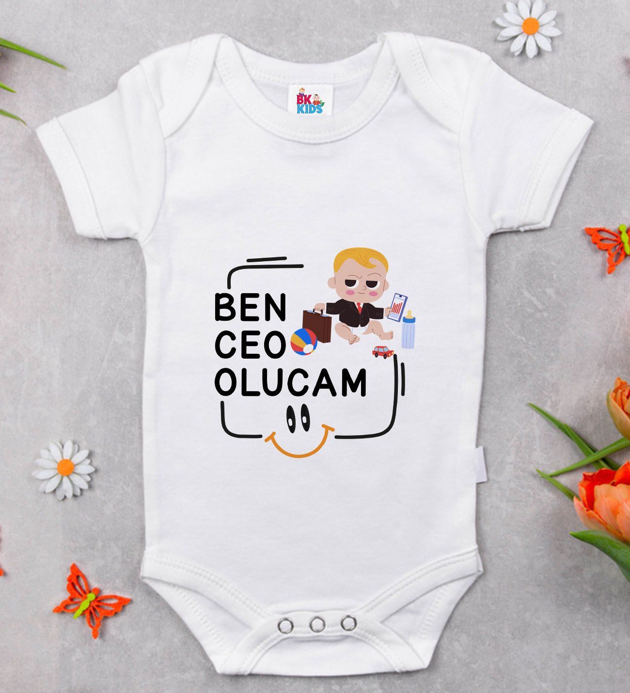 BK Kids Ceo Olucam Tasarımlı Beyaz Bebek Body Zıbın-2