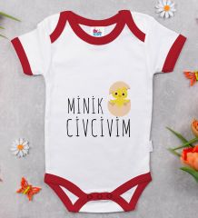 BK Kids Minik Civcivim Tasarımlı Kırmızı Bebek Body Zıbın-1