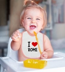 BK Kids I Love Rome Tasarımlı Pembe Bebek Mama Önlüğü - Model 1