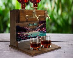 BK Gift Kişiye Özel Kabartma Manzara Tasarımlı Çift Musluklu Doğal Ahşap İçki Standı-4, İçki Standı, Doğum Günü Hediyesi, Ev Hediyesi, Erkek Hediye