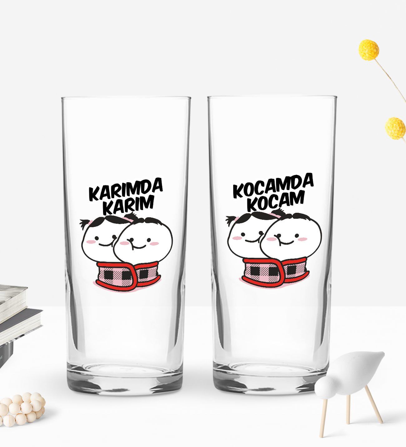 BK Gift Kişiye Özel İsimli DTF Karımda Karım - Kocamda Kocam Tasarımlı İkili Rakı Bardağı Seti-3, Arkadaşa Hediye, Sevgiliye Hediye