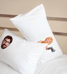 BK Gift Kişiye Özel Karikatürlü Pamuklu 2’li Yastık Kılıfı Seti-5 50x70cm , Sevgiliye Hediye, Ev Hediyesi, Tasarım Ev Tekstili