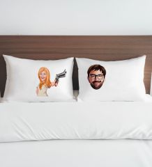 BK Gift Kişiye Özel Karikatürlü Pamuklu 2’li Yastık Kılıfı Seti-5 50x70cm , Sevgiliye Hediye, Ev Hediyesi, Tasarım Ev Tekstili