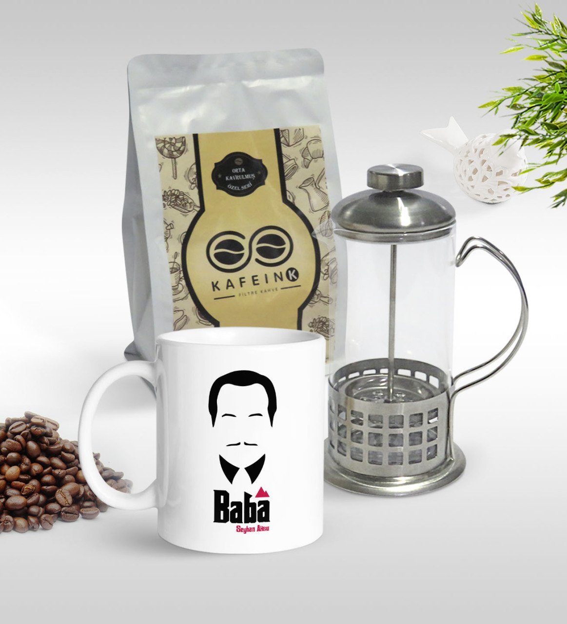 Kişiye Özel Baba Godfather Tasarımlı Kupa & French Press & 250gr Filtre Kahve Hediye Seti-12