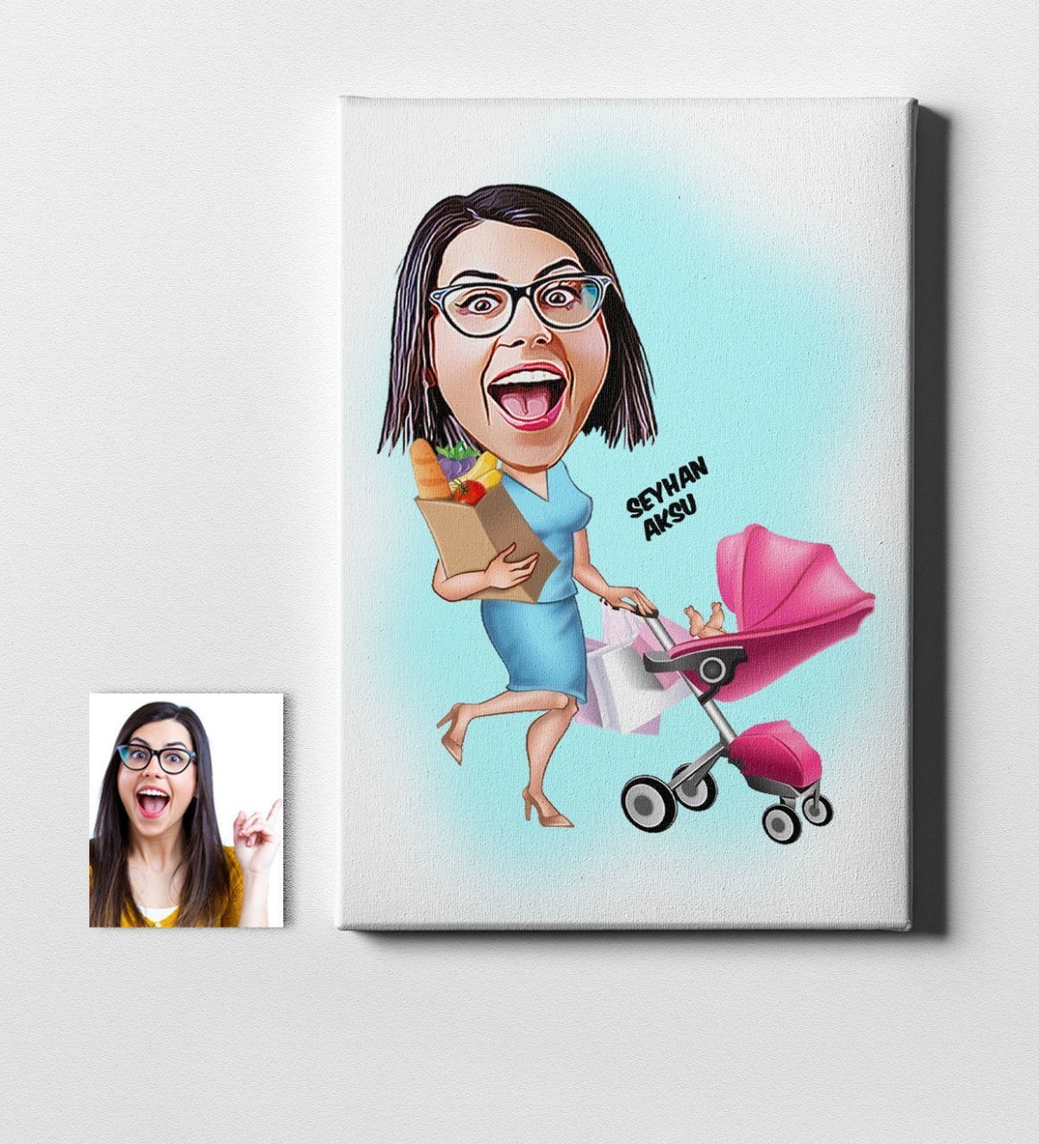 Kişiye Özel Ev Hanımı Anne Karikatür Kanvas Tablo (50 x 70 cm.) 1