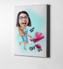 Kişiye Özel Ev Hanımı Anne Karikatür Kanvas Tablo (50 x 70 cm.) 1