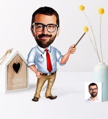 Kişiye Özel Bay Öğretmen Karikatür Ahşap Biblo - 1
