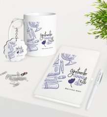 Kişiye Özel Öğretmenler Günümüz Kutlu Olsun Kupa Anahtarlık Beyaz Defter Kalem Hediye Seti-6
