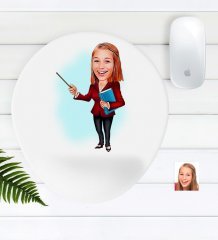 Kişiye Özel Bayan Öğretmen Karikatürlü Bilek Destekli Mouse Pad-3