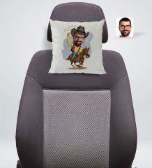 Kişiye Özel Kovboy Karikatürlü Kare Araç Koltuk Yastığı-2