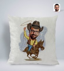 Kişiye Özel Kovboy Karikatürlü Kare Araç Koltuk Yastığı-2