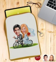 Kişiye Özel Evleniyoruz Karikatürlü Taşınabilir Koruyucu Tablet Kılıfı & Organizer Çanta - Sarı-3