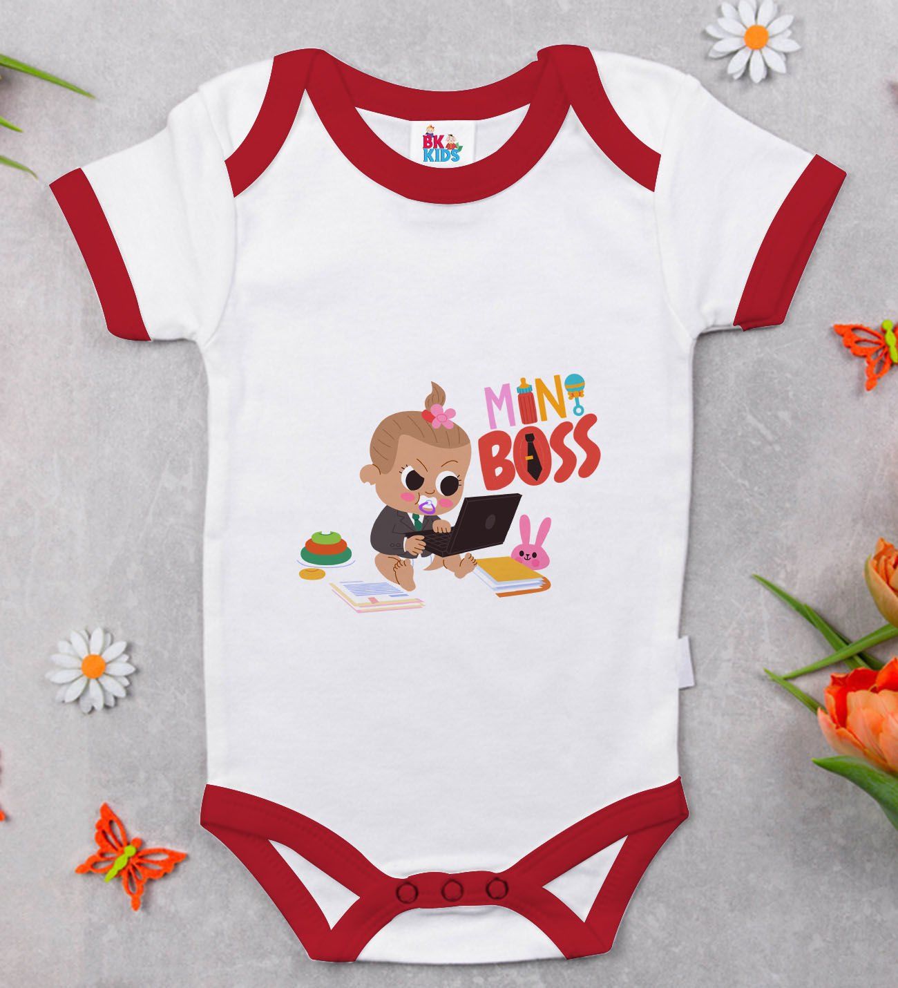 BK Kids Mini Boss Tasarımlı Kırmızı Bebek Body Zıbın-1
