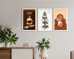 BK Home Coffee Tasarımlı Dekoratif 3’lü Ahşap Beyaz Çerçeveli Tablo-4