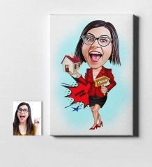 Kişiye Özel Bayan Gayrimenkul Danışmanı Karikatür Kanvas Tablo (50 x 70 cm.) 2